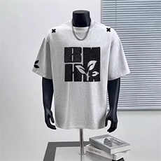 万针全刺绣工艺高品质260克纯棉双纱美式高街宽松短袖T恤特P33，男装T恤，电商A486