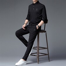 春秋季2023新款男士翻领卫衣休闲套装男中年长袖套头外套两件套，男装休闲套装，电商B212（原钱塘6029）