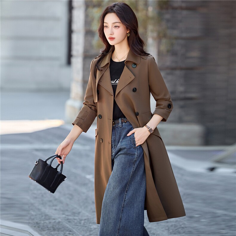 咖色高级感中长款风衣外套女2025春秋新款气质显瘦英伦风大衣,女装风衣,姿衣坊