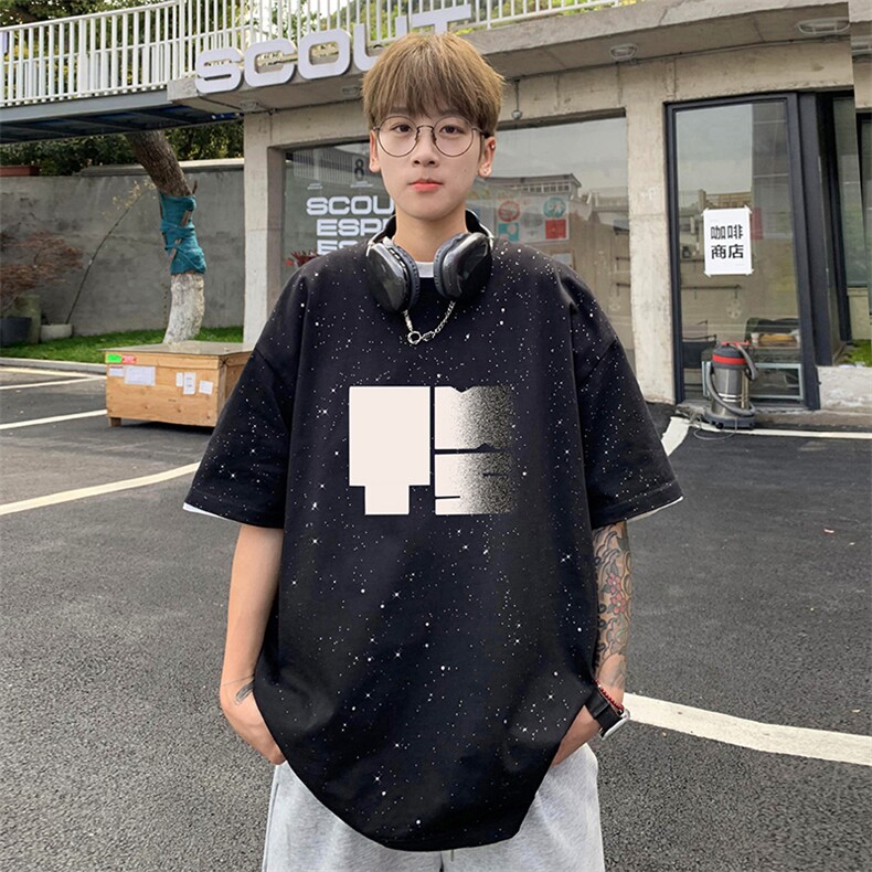 量大优供抖音视频支持得物配合二开美式满天星亮片短袖T恤MTX500,男装T恤,电商A486