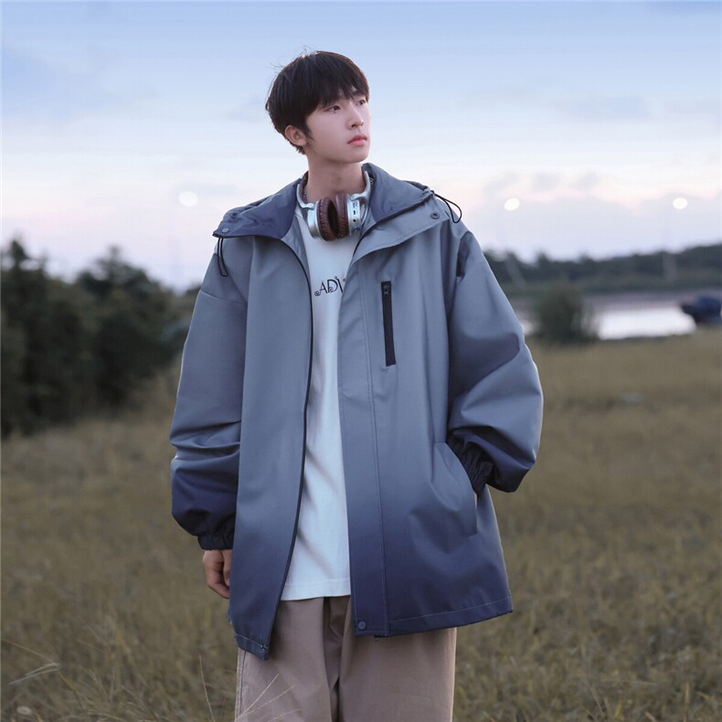 2025港风山系防水冲锋衣渐变色夹克男：聚酯纤维JK77088P85控，男装夹克，星座227-7