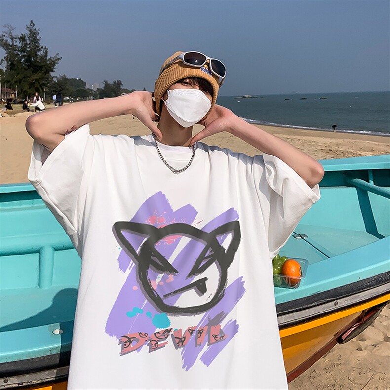 小恶魔短袖男款夏季美式街头嘻哈短袖宽松大码男生夏天五分袖体恤,男装T恤,星座514-2(原B239)