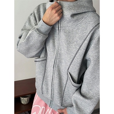 抖音得物高品质秋冬美式高街重磅结构辑明线纹理连帽卫衣外套W111，女装短外套，电商A486-1