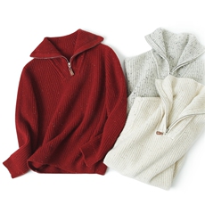 亲肤软糯半拉链翻领山羊绒衫女24秋冬宽松加厚高领针织衫保暖毛衣，童装儿童羊绒衫，瑞上羊绒