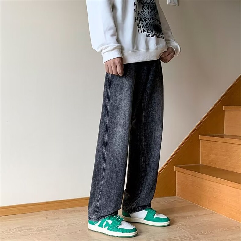 新款潮牌男士牛仔裤美式复古秋冬宽松直筒高街阔腿长裤子N443-P45,男装牛仔裤,星座1008-1