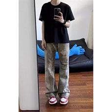 微喇叭牛仔裤男美式高街弹力水洗复古修身直筒显高休闲裤B3067，男装牛仔裤，星座601-1