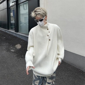不规则纽扣设计感高领毛衣男韩系潮牌痞帅针织衫上衣MY377/P64