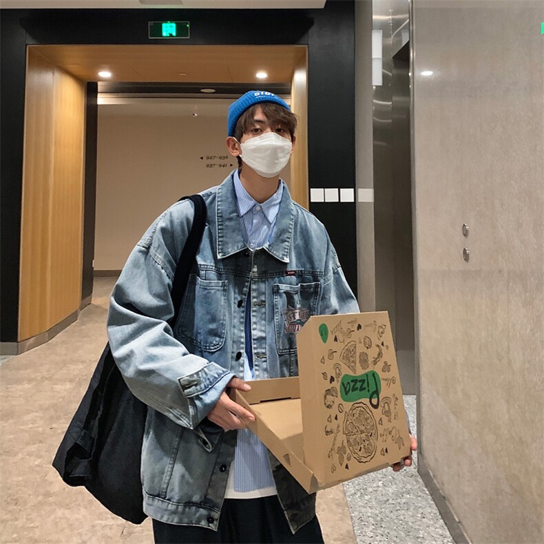 男装牛仔外套2026秋季机车字母印花男生翻领夹克XZ514-2-N92-P88,男装工装外套,星座514-2(原B239)