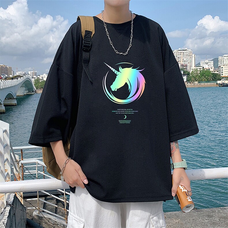 Q11138-P30 春夏季七分袖t恤男大码五分袖男短袖中袖图片