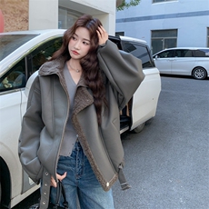 秋冬加厚女PU立领机车服羊羔毛仿皮毛一体环保皮草外套2025新款潮，女装短外套，2C278