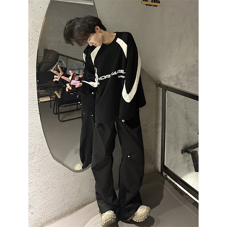 B221美式ins高街暗黑宽松拼接圆领卫衣T恤SY2316-P65控88,男装T恤,电商B221