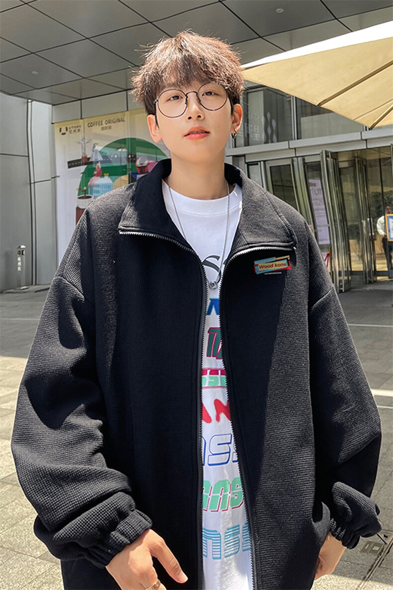 华夫格！开衫男外套男夹克男宽松华夫格上衣男港风HJK191-P55,男装夹克,电商B367