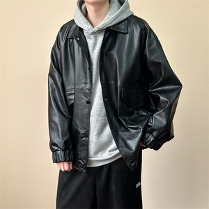 现货-秋季皮衣外套男宽松休闲PU机车皮夹克潮流A584-P90图片