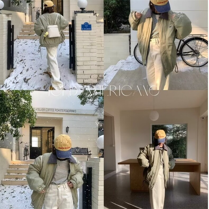 复古棉服女2025秋冬新款小众翻领加厚棉衣外套拼色设计感夹克,男装夹克,星座506A