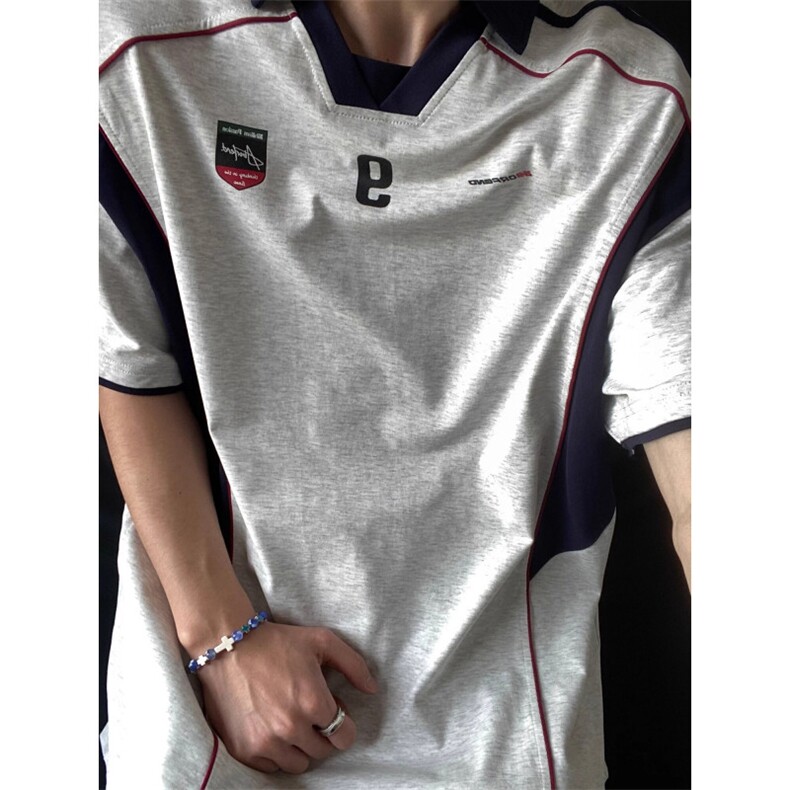 美式高街球衣运动翻领POLO衫男夏季宽松拼接撞色百搭短袖T恤上衣，男装Polo衫，四季星座505