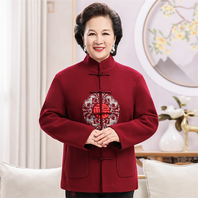 情侣装羊毛呢中老年加绒唐装套装男士风复古新中式双面呢唐装,男装休闲套装,钱塘723