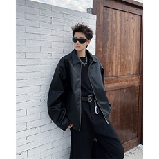 美式复古翻领皮衣外套男设计感拉链pu皮机车服夹克潮JK08568-P73，男装夹克，星座308B-1