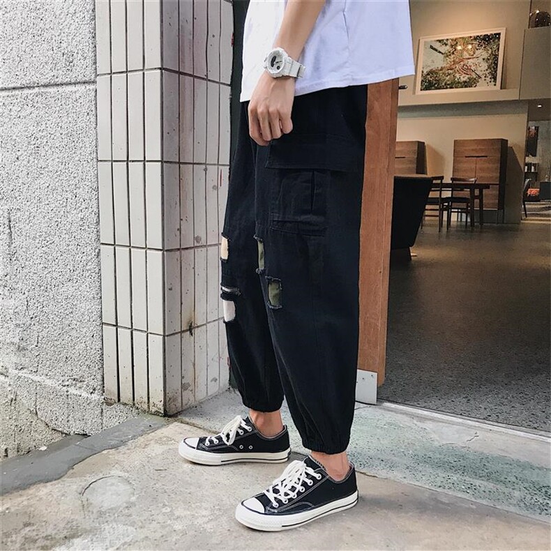 男士休闲裤夏季九分裤修身小脚工装裤男潮牌韩版潮流港风宽松裤子,男装休闲裤,星座813-2
