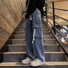 工装牛仔裤男款秋季2024新款潮牌男裤高街阔腿长裤宽松K858-P50，男装牛仔裤，星座1109-3
