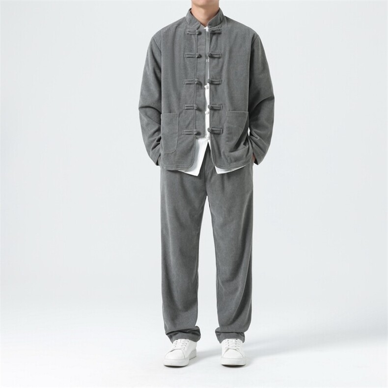 男士外套灯芯绒夹克套装盘扣立领风 XZ1512-2501套装-P110图片