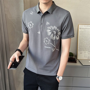 男装Polo衫翻领短袖印花透气2025新款短袖t恤C317-1855-P55图片