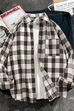 长袖衬衫男士春秋季韩版潮流ins格子衬衣宽松上衣DF08T，男装衬衫，电商A102