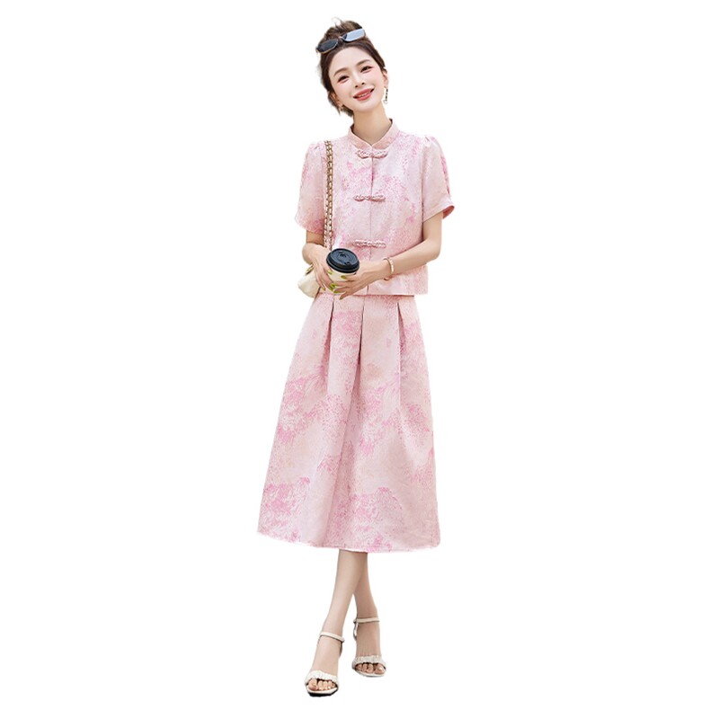 设计感绝美独特女2025夏新中式设计感显瘦外套时尚百褶裙两件,女装连衣裙,罗得堡