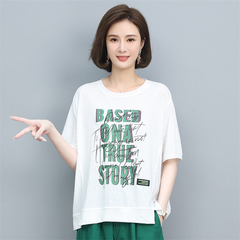 时尚印花短袖T恤女宽松显瘦百搭上衣夏季新款潮流休闲半袖打底衫,女装衬衫,叶笙衣