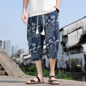 棉麻薄款七分裤男水墨印花风休闲裤宽松小脚A266-1-KZ772-P50图片