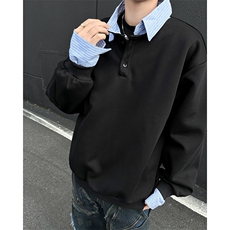 假两件条纹拼接卫衣女休闲百搭长袖上衣WY06624-P48，男装卫衣，星座308B-2