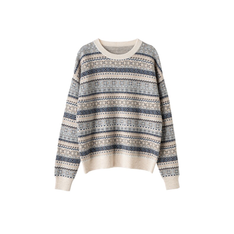 圆领电脑提花加厚2024年秋季时尚气质套头35%羊绒衫,女装羊绒衫,尚品绒