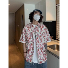 Q97/P32夏日大码宽松花衬衫男短袖痞帅休闲上衣，男装衬衫，星座1506