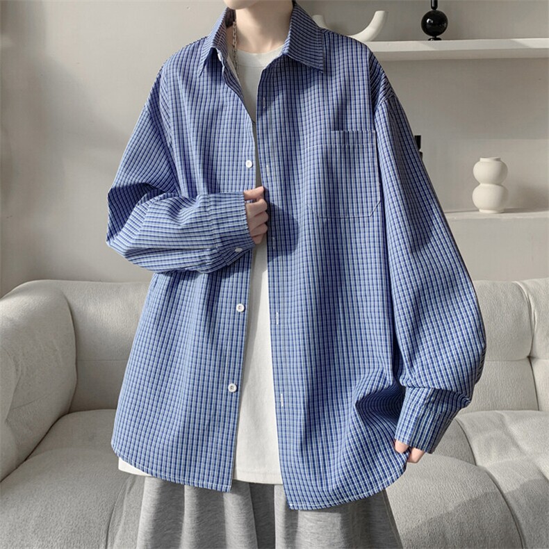 2025春季新款港风大皂大码格子长袖衬衫，男装衬衫，电商A022