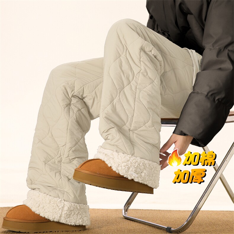 抖音羊羔毛菱格加厚夹棉宽松阔腿棉裤男K5613J加棉-特P45控78，男装棉裤，电商A001