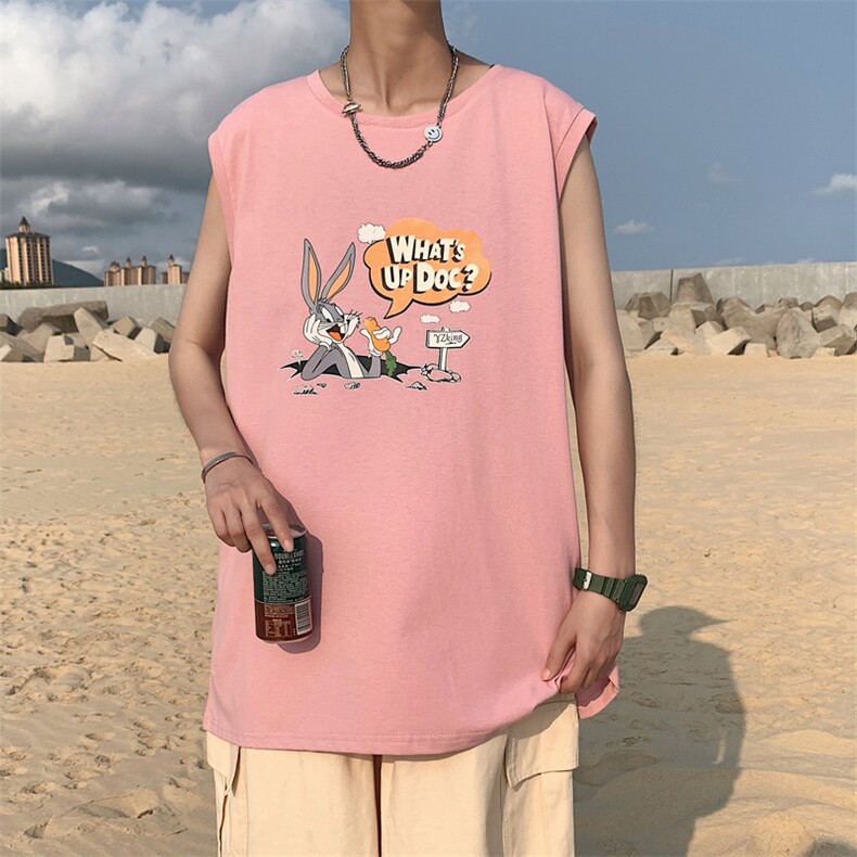 ！港风2023夏季无袖背心男加肥加大码宽松短袖T恤男BX280-P20,男装背心/马甲,电商B371