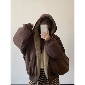 两面穿现货重磅短款座山雕棉衣男女双面穿毛毛绒棉服加厚外套图片