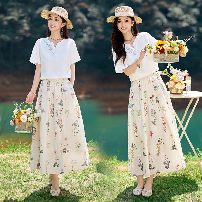 稀有RARE自制植物花朵系列半裙法式甜美清新半身裙女百搭中长裙，女装半身裙，倪叶myz