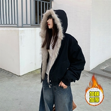 现货高品质美式高街冬季重磅硬挺短款座山雕毛领棉衣男女加厚外套，男装棉衣，电商A486-1