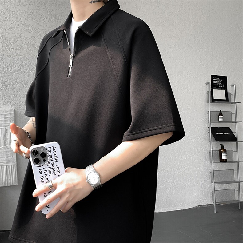 8XL-M半拉链t恤短袖POLO衫男款夏季美式翻领宽松大码半袖DT008P45图片