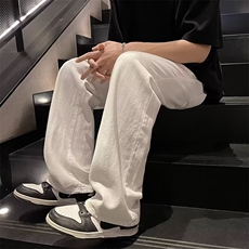 欧美白色裤子纯色长裤垂坠宽松直筒裤男女街头休闲阔腿裤潮牌ins，男装休闲裤，星座1013