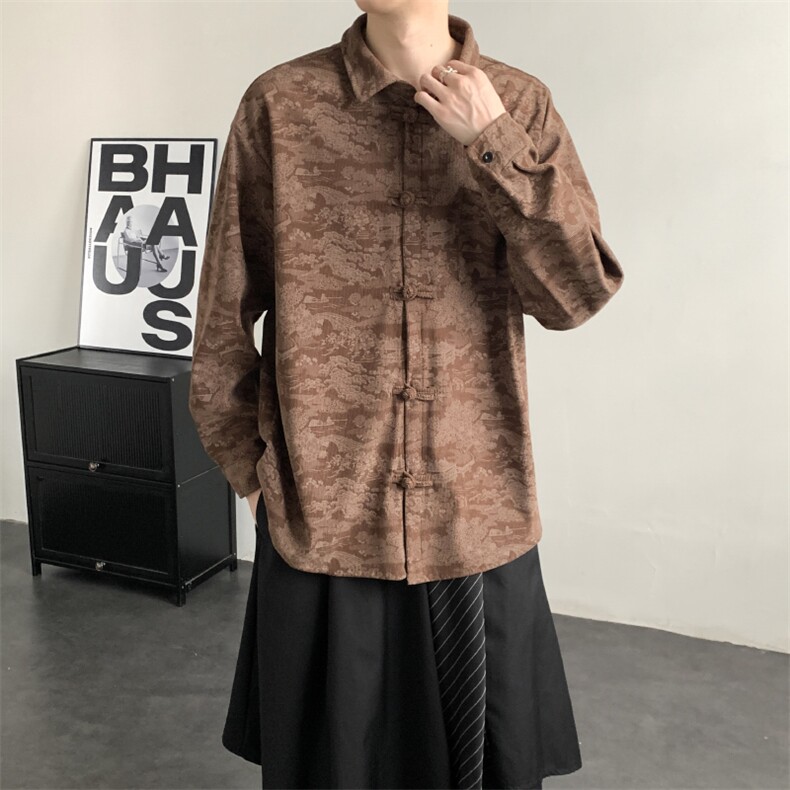 2025秋冬新款灯芯绒清明上河图新中式盘扣唐装汉服2535-P60,男装民族服装,电商A057