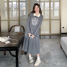 灰色花朵图案毛衣套装裙两件套宽松显瘦针织衫6155P135K198，女装连衣裙，维壹