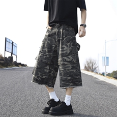 美式复古破坏迷彩工装短裤夏季潮牌宽松多口袋七分裤，男装牛仔裤，星座410-6（原星座1304-1）