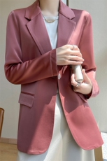 缎面长袖西装一粒扣2024年秋季纯色长袖，女装西装，绒宛羊绒