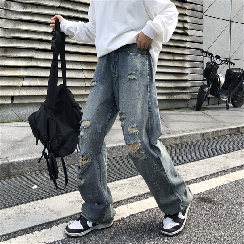 破洞牛仔裤男韩版潮流高街帅2023秋季新款ins宽松休闲裤K2207-P43图片