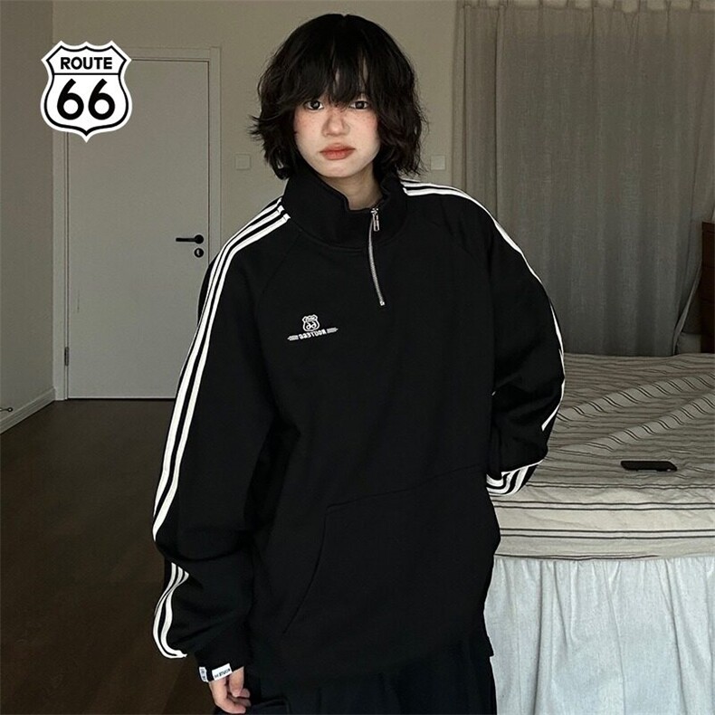 W9650-P48网图现货美式复古华棉复合半拉链立领刺绣卫衣,男装卫衣,星座1608-2