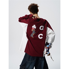 6XL-M美式潮牌印花长袖t恤男拼接撞色卫衣男上衣服CX3009-特P48，男装T恤，电商D206-1