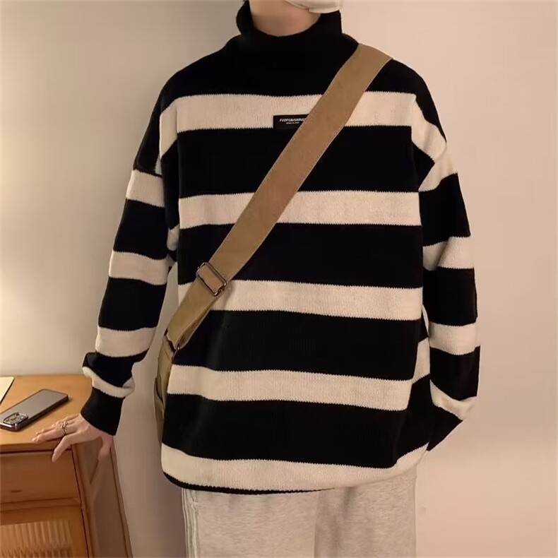高领加厚鹿毛绒毛衣男冬款潮牌痞帅加厚条纹M5566-P50,男装针织衫/毛衣,星座1109-3