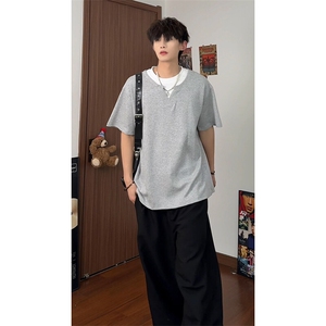 250克高品质面料打造小众设计的假两件短袖潮牌上衣HY735TP38控68图片