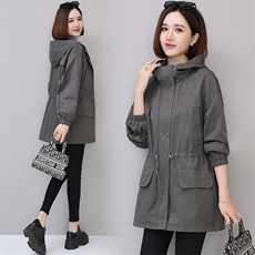 新款棉服女中长款冬季外套宽松韩版收腰显瘦连帽加绒派克服，女装风衣，依万里